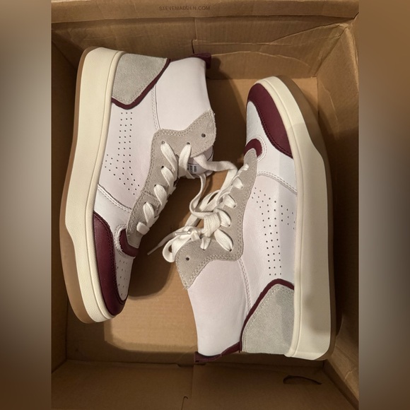 Steve Madden Shoes - Steve Madden White and Burgundy High-Top Sneakers